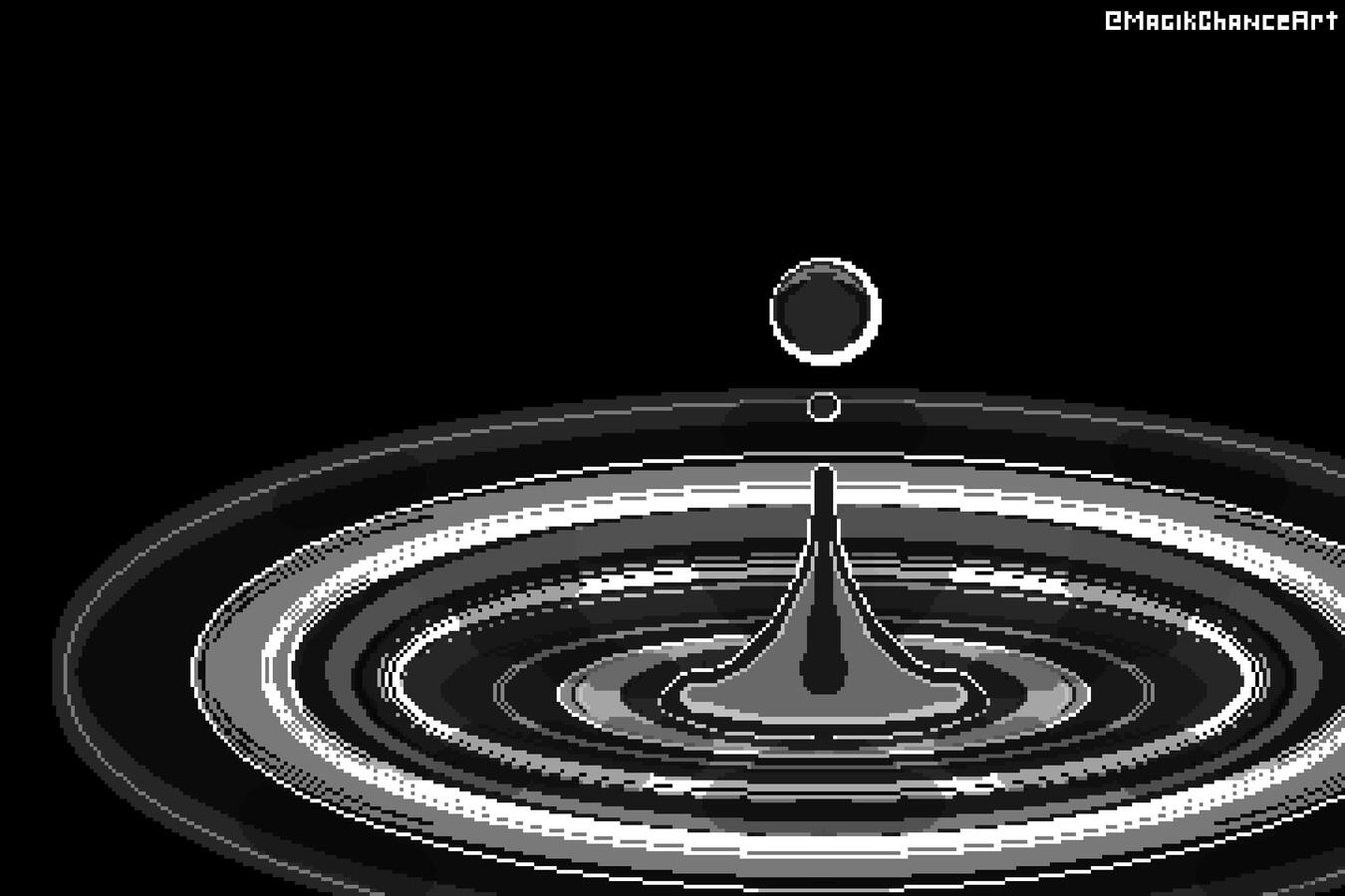 Gray scale picture of the ripple from a water drop. Pixel art.